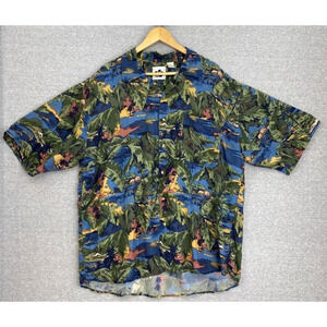 Hilo Hattie Silk Shirt Mens Extra Large Button Up Hawaiian Aloha Short Sleeve